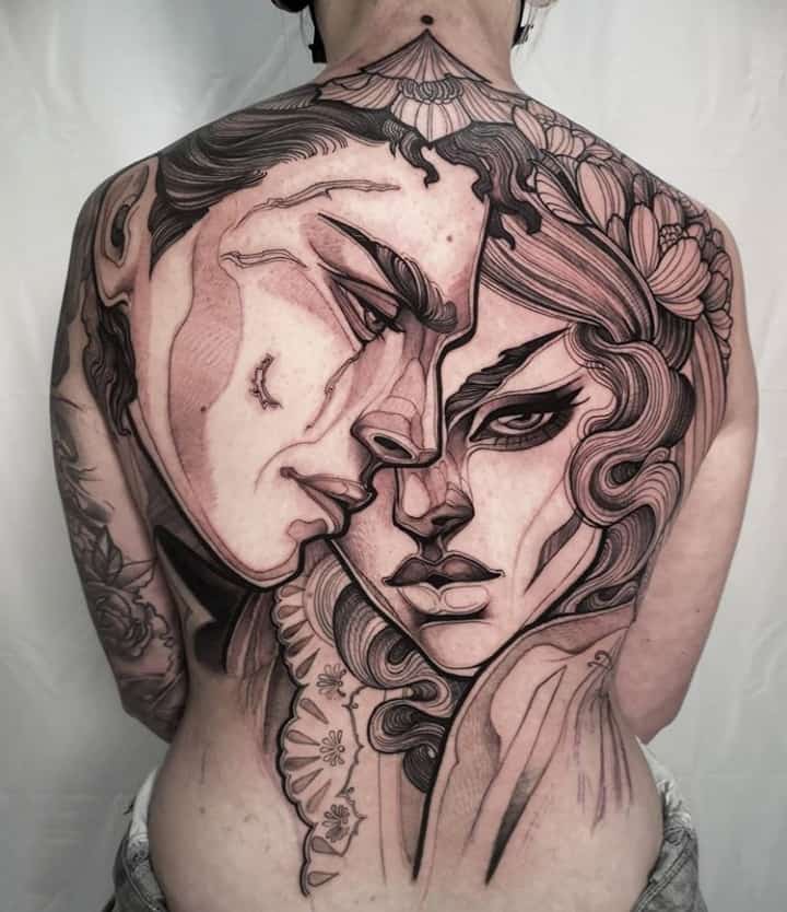 тату на всю спину лица