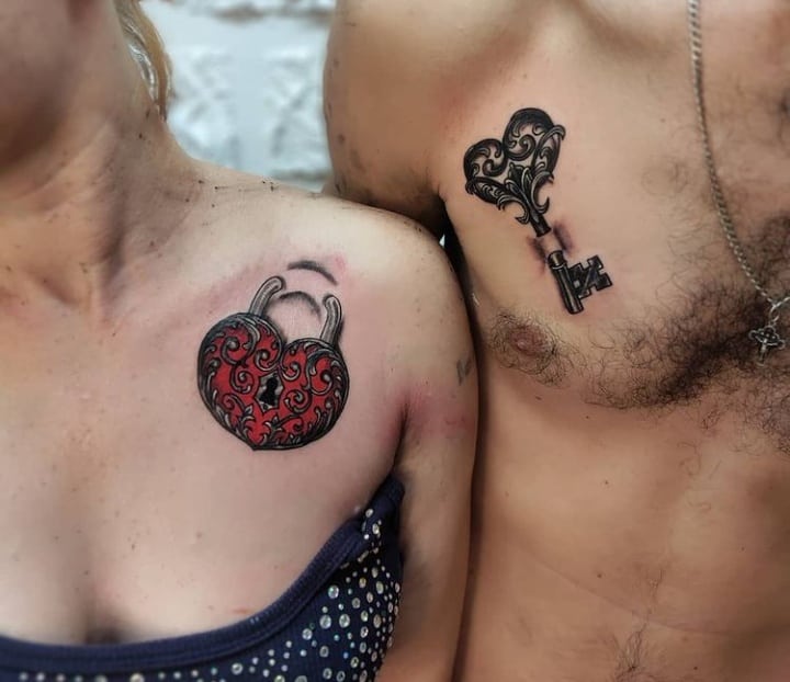 замок и ключ тату на груди