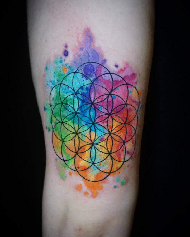 тату цветок жизни цветной