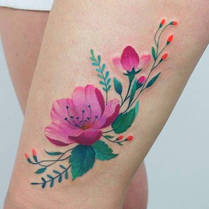 жасмин тату на бедре