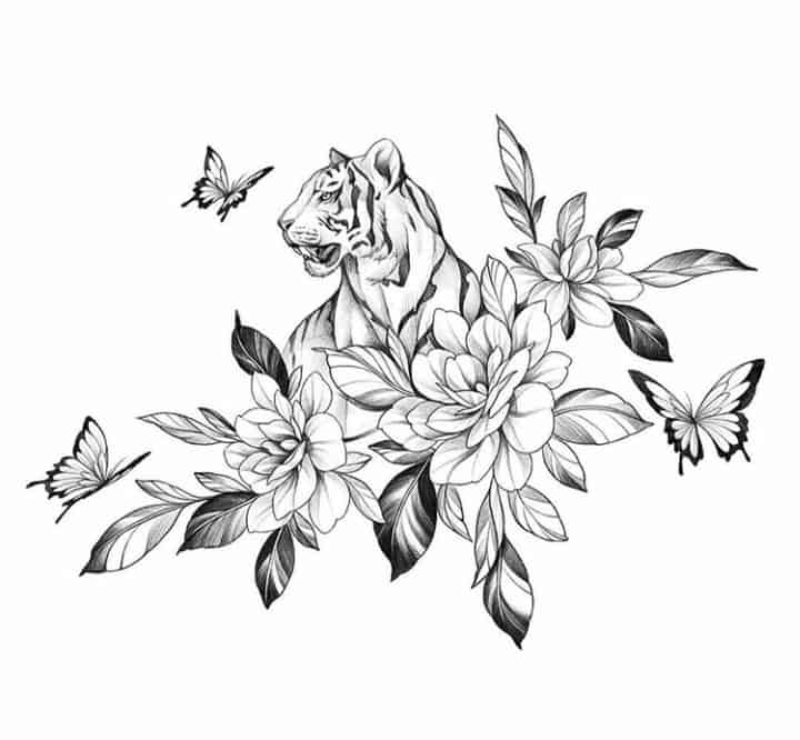 женский тату эскиз тигр