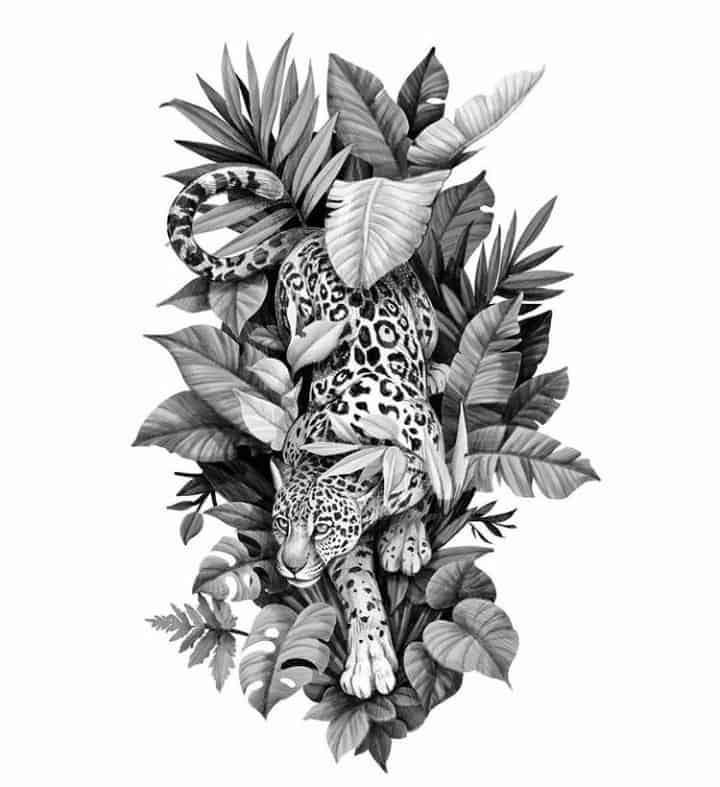 женский тату эскиз леопард