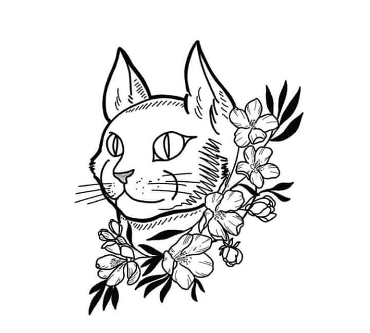 женский тату эскиз кошка