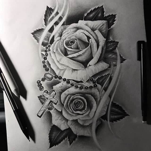 роза эскиз тату чб