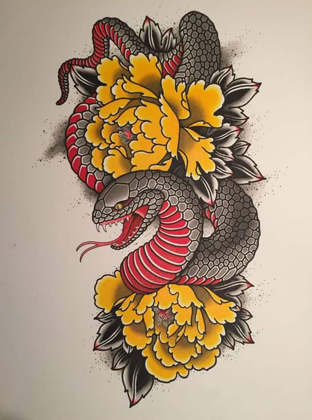 эскиз змея тату цвет