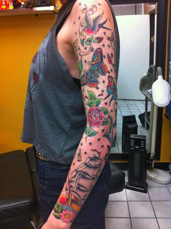 олд скул тату рукав женский