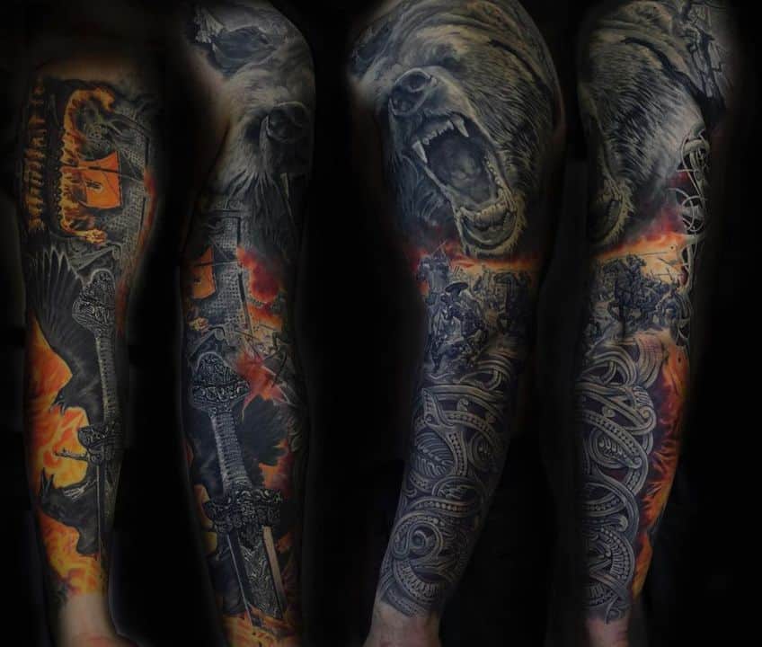 славянский тату рукав медведь