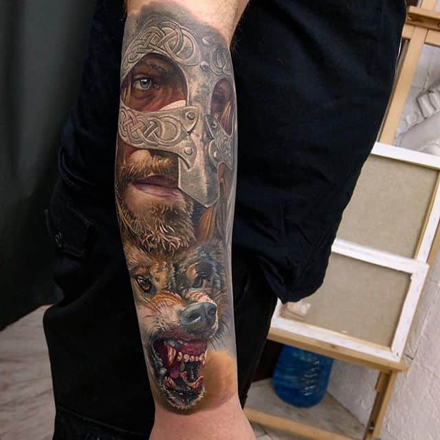 тату воин и волк