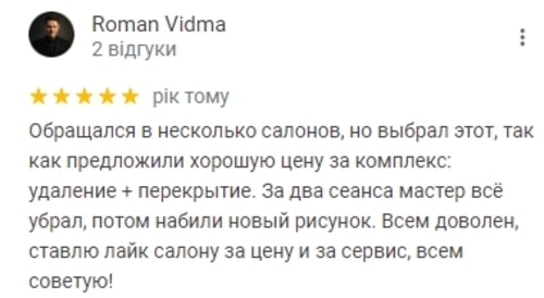 відгук Видалення тату ремувером