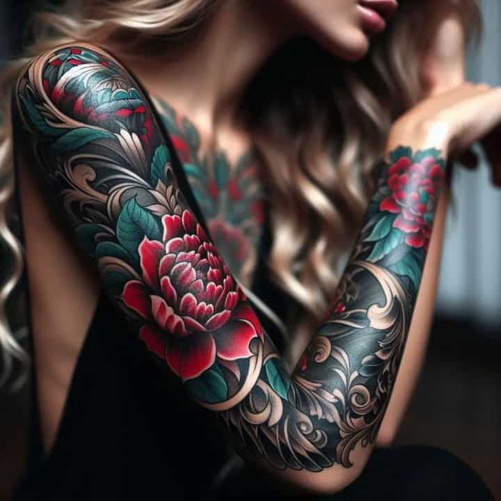 жіноче тату на всю руку