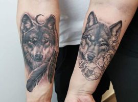 волк и волчица – парная тату
