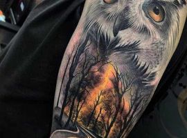 тату сова лес