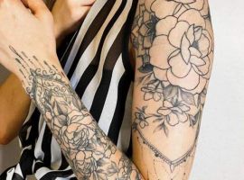 тату цветы чб
