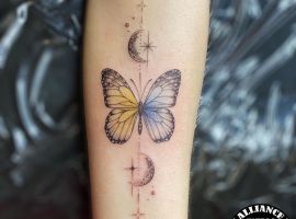 тату жовто-синій метелик