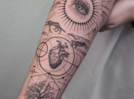 Тату-майстер Руслан створив унікальне татуювання з символами, оком, серцем і деревом для вираження глибоких ідей та особистих переконань. Мікро мінімалізм і гемотрія