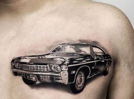 автомобиль тату на груди