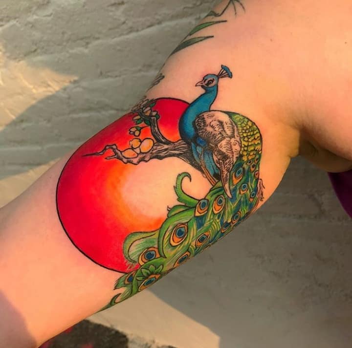 Тату павлин и закат